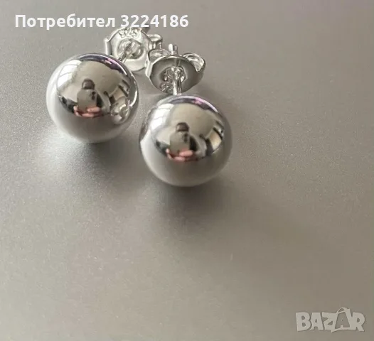 Сребърни обеци топчета 1 см, снимка 2 - Обеци - 56137392