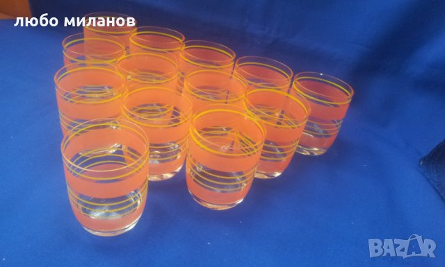 Ретро ракиени чашки, оранжав и жълт мат кантове 13 бр, снимка 3 - Други ценни предмети - 34501012