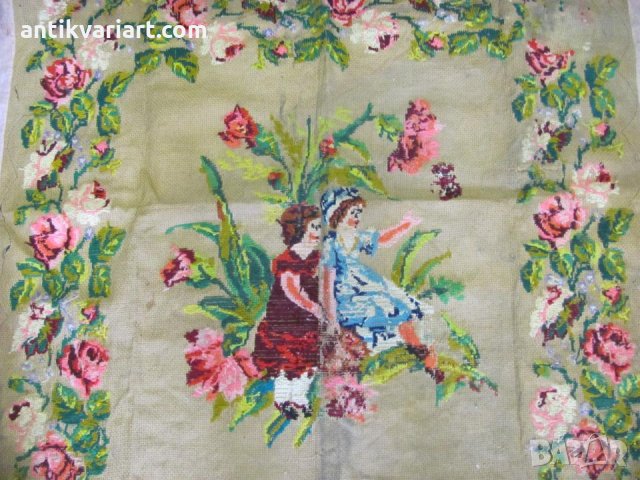 19 век Голям Гоблен ръчно шит зебло и вълнени конци, снимка 6 - Антикварни и старинни предмети - 31664031