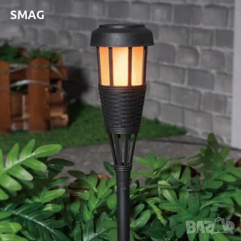 Слънчев фенер соалрна лампа LED факел с пламък ефект пластмаса трикотажни черни 41 см S_1220627