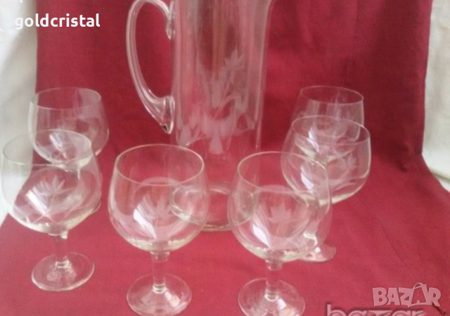 стари стъклени чаши и кана , снимка 5 - Антикварни и старинни предмети - 19070709
