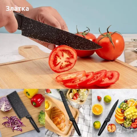 Комплект кухненски ножове 17 части със стойка и ножица от неръждаема стомана, снимка 2 - Прибори за хранене, готвене и сервиране - 55984546