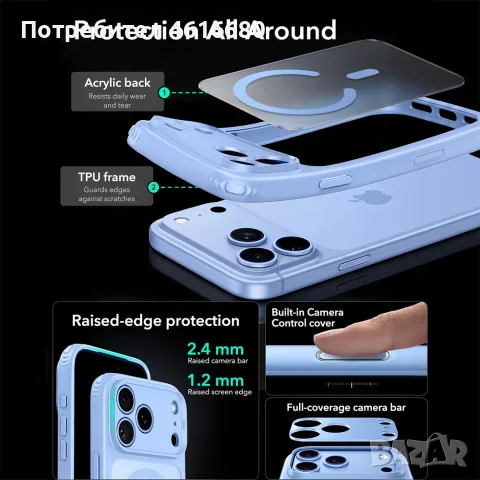 Калъф ESR за iPhone 18 Pro Max, iPhone 17 Pro Max - Deep Burgundy , Light Blue, снимка 12 - Калъфи, кейсове - 56321762