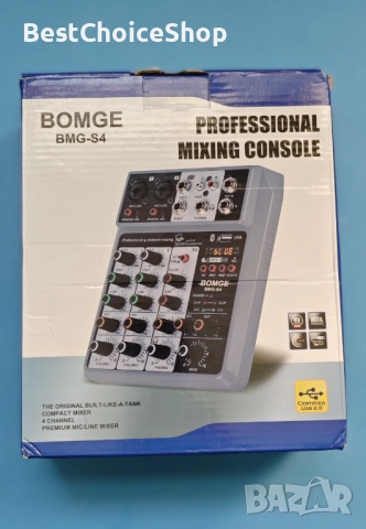 Професионален аудио миксер BOMGE, 4-канален цифров USB Bluetooth Echo Delay ефект, вход 48V, снимка 4 - Ресийвъри, усилватели, смесителни пултове - 54313405
