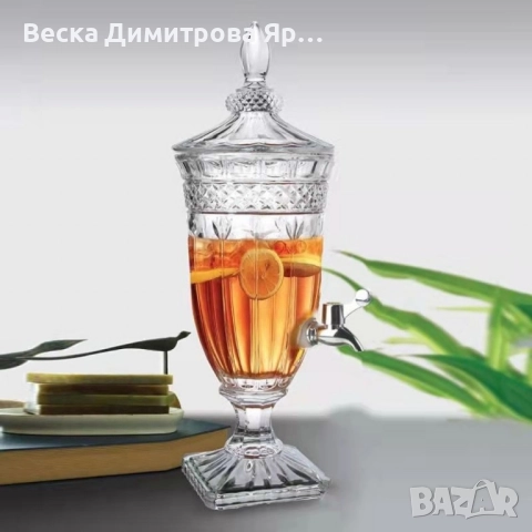 Луксозен стъклен диспенсър за сок и напитки 3L с капак и кранче, снимка 4 - Други - 51821381
