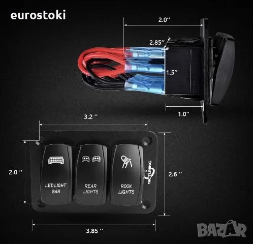 MICTUNING Табло с 3 бутона ON/OFF универсално, 12V/24V, със синя LED подсветка, снимка 2 - Аксесоари и консумативи - 53937461