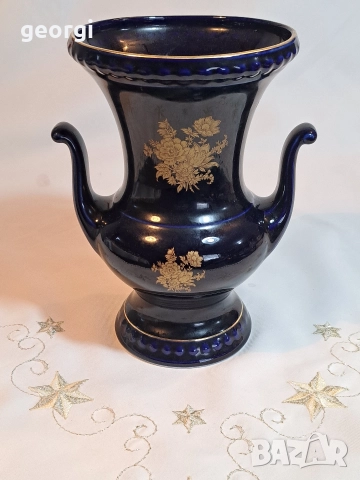 немска порцеланова ваза Bareuther кобалт с позлата М1