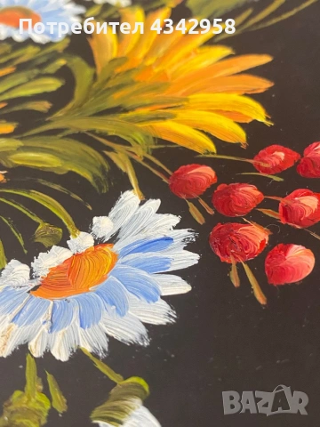 🌻 Ръчно рисувана декоративна чиния с цветя – подпис от художник., снимка 5 - Декорация за дома - 54253097