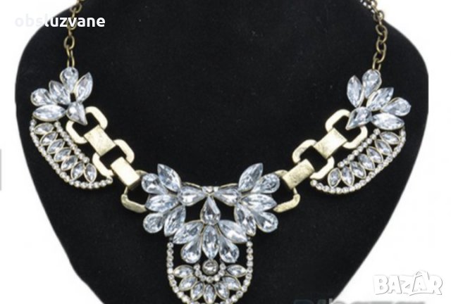 Уникална огърлица с бели кристали, снимка 3 - Колиета, медальони, синджири - 33728925