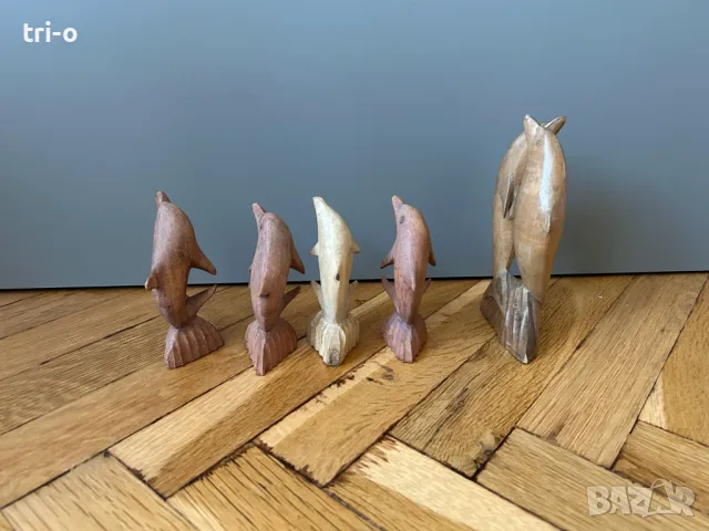 Малки дървени фигурки Делфини, снимка 2 - Статуетки - 48972296