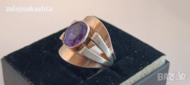 Съветски-Сребърен пръстен с Аметист-4,96гр/875, снимка 2 - Пръстени - 54123071