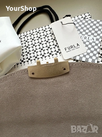Дамска чанта Furla Metropolis 21см в сив цвят, снимка 5 - Чанти - 54049326
