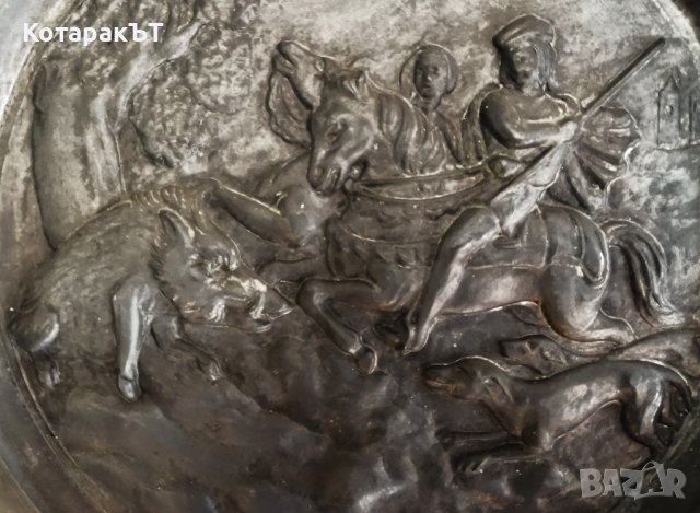 ГЛИГАНИ - Ловни сцени - Релефни пана /цв.метал/ - Лот 2 бр., снимка 3 - Антикварни и старинни предмети - 44228900