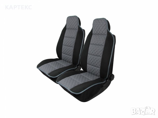 Универсални калъфи за предни седалки - релефни - еко кожа и текстил - черно със сиво, снимка 1