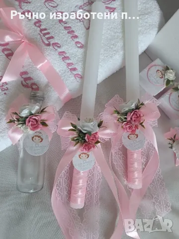 Розов комплект с цветя, снимка 5 - Подаръци за кръщене - 49196019