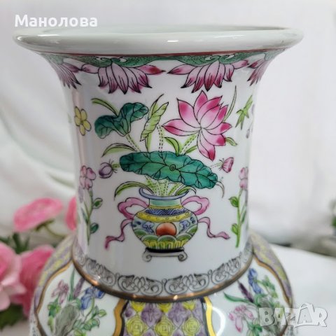 Ръчно рисувана азиатска ваза, произведена в Макао., снимка 2 - Антикварни и старинни предмети - 38100432
