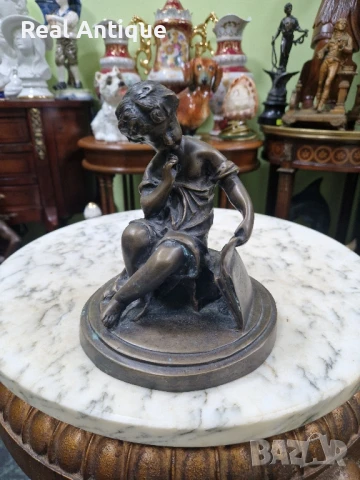 Стара страхотна антикварна френска бронзова фигура статуетка 