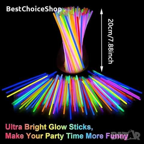 Комплект светещи пръчки 100 светещи пръчки 100 свързващи елементи – Неонови 7 цвята, снимка 7 - Други - 53364565