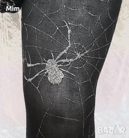 М Черен чорапогащник с паяци от сребрист брокат