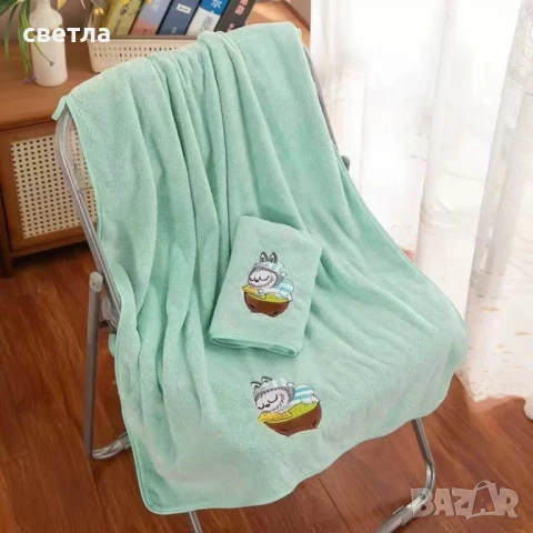 Комплект от 2 броя бродирани кърпи, меки и абсорбиращи, за баня и плаж 35×75 см. и 70×140 см., снимка 3 - Хавлиени кърпи - 51070634