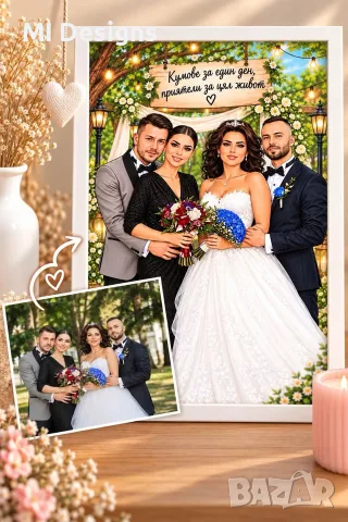 💍 Персонализирана картина за кумове по снимка – „Кумове за един ден, приятели за цял живот“
