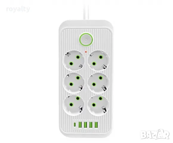 Разклонител 220V с 6 гнезда, 4 USB порта + 2xType C, Digital One SP00985, Бял, 1.5 м, 2500W, с ключ, снимка 5 - Друга електроника - 49173529