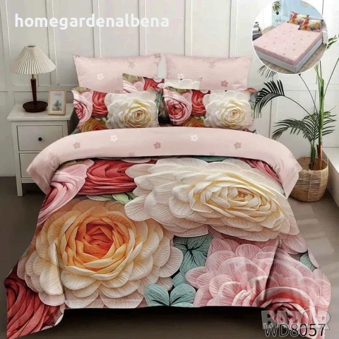 Флорален спален комплект с ластик 100% памук 200x230 / 180x200, снимка 7 - Спално бельо - 54094910