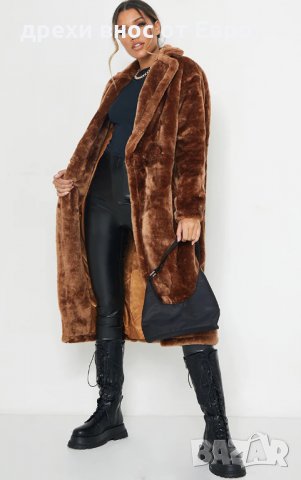 PrettyLittleThing Овърсайз кафяво плюшено палто размер С М, снимка 3 - Палта, манта - 34207131