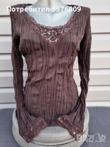 Дамска тънка кафявя блуза с дълъг ръкав - модел 38, снимка 5 - Блузи с дълъг ръкав и пуловери - 39225375