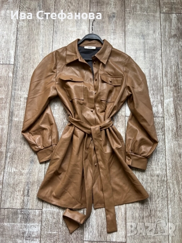 Ново кафяво спортно елегантно кожено късо манто Only, снимка 2 - Сака - 43051486