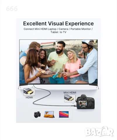 Кабел Mini HDMI мъжки към HDMI, 10 метра , снимка 3 - Друга електроника - 53249526