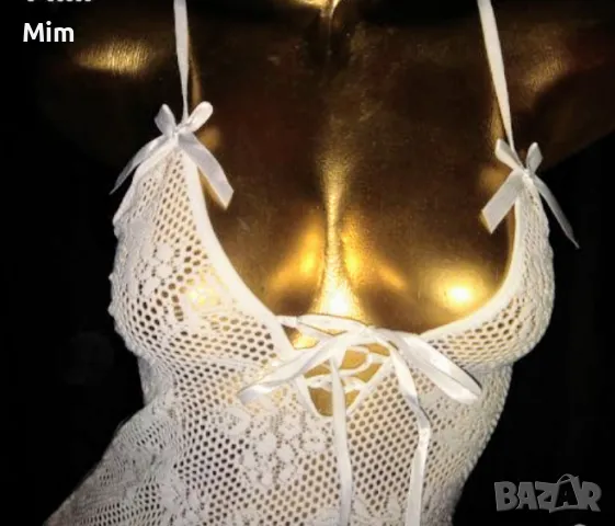 L/XLСекси нощничка бяла еластична мрежа на цветя и тюл, снимка 2 - Бельо - 47544859