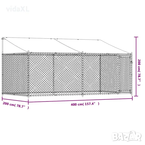 vidaXL Кучешка клетка с покрив и врата сив 4x2x2 м поцинкована стомана, снимка 9 - За кучета - 56146783