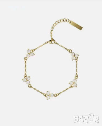 Златиста гривна SAVA Amsterdam White Clover 18K с бели камъни