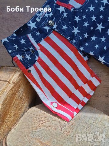 Летни къси дънкови панталони с принт на американското знаме, снимка 1 - Къси панталони и бермуди - 44478738