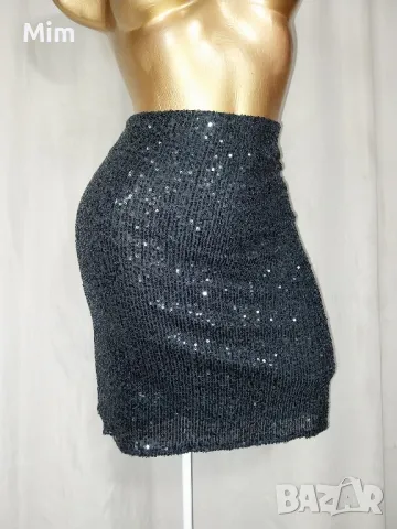  VILA M Черна къса пола с черни пайети , снимка 4 - Поли - 47298650