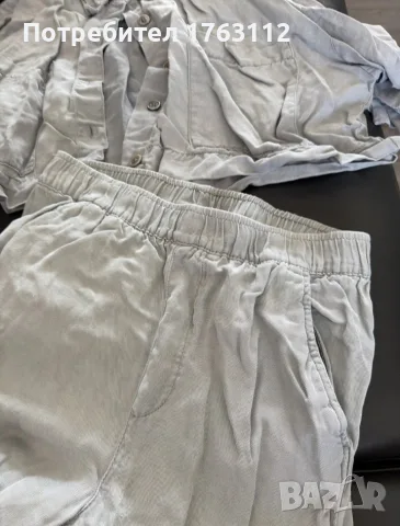 Zara дамски комплект от две части - риза и панталон, сив, лен и лиосел, размер Xs, снимка 3 - Комплекти - 55715695
