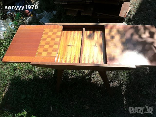 УНИКАТ-ФУРНИР-антика-стара маса табла и шах-90х60х50см-сгъната, снимка 2 - Колекции - 30028351