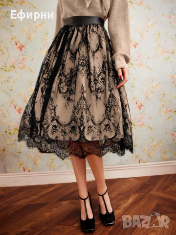 пола дантела, Миди пола, Черна дантелена пола, Елегантна пола, снимка 6 - Поли - 52213672