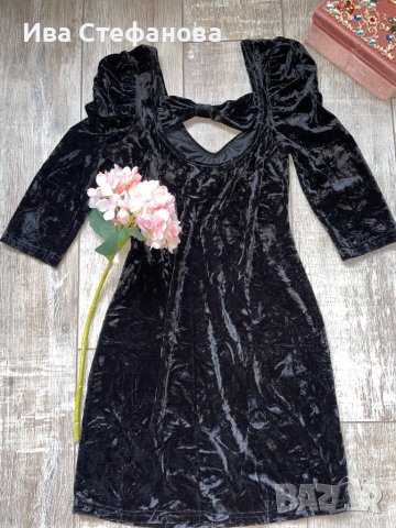 Страхотна нова черна еластична парти коктейлна официална рокля кадифе, снимка 1 - Рокли - 39435583
