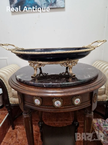 Уникално голямо антикварно порцеланово плато с бронзови орнаменти , снимка 4 - Декорация за дома - 51041286