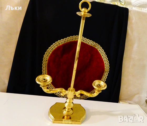 Бронзов свещник,позлата,42 см.,1.2 кг. , снимка 5 - Антикварни и старинни предмети - 54083478