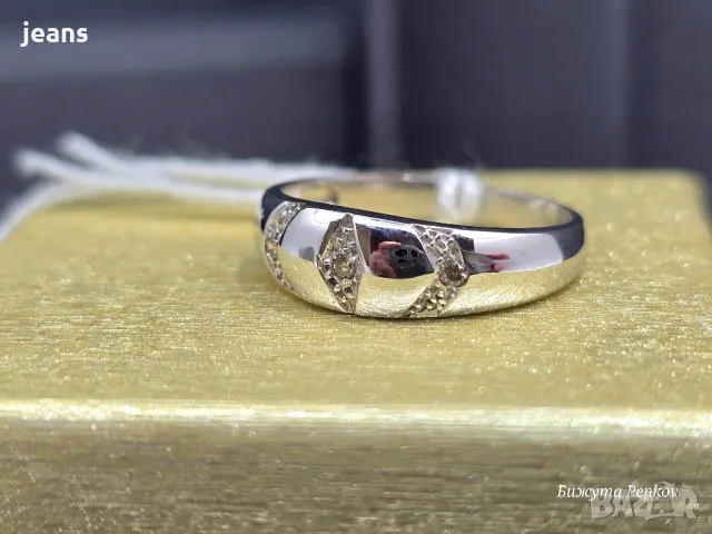 Пръстен бяло злато 750, диаманти. Размер 17мм., снимка 4 - Пръстени - 48755951