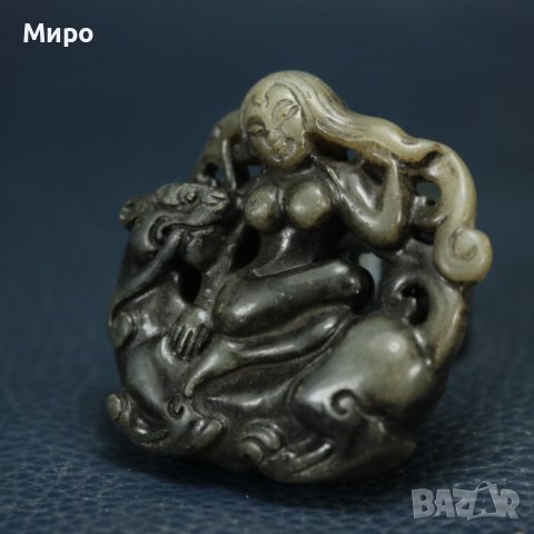 ЕСТЕСТВЕН НЕФРИТ ЖАДЕИТ ЕРОТИКА ТИГЪР ФИГУРКА ТАЛИСМАН ГРАВИРАН , снимка 2 - Колекции - 40194495