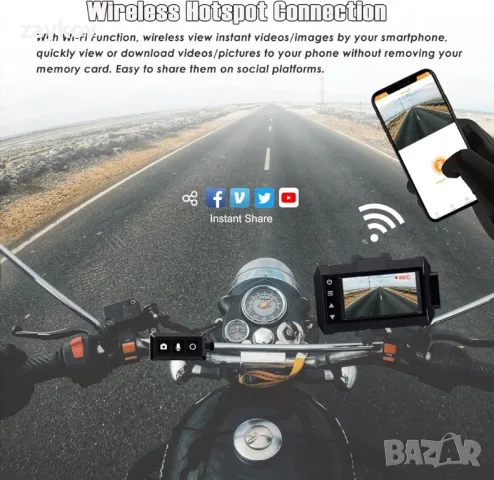 YDI Motorcycle Dash Cam, MD10 PRO Напълно водоустойчива мотоциклетна камера, снимка 4 - Камери - 49742937