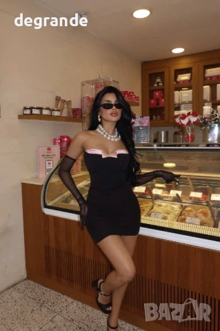 Уникална черна секси рокля с ръкавели, снимка 3 - Рокли - 50878912