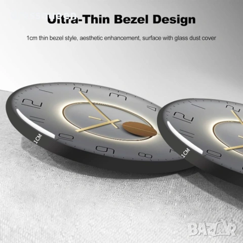 4442 Безшумен стенен часовник "Total Black" – черен циферблат и елегантен корпус, снимка 2 - Стенни часовници - 54068990