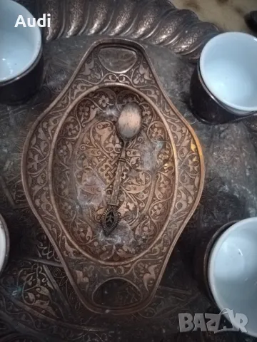 Комплект старинен сервиз за чай или кафе изработен от мед.  Идеален за декорация., снимка 3 - Други - 48061589
