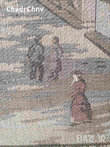 Гент-Брюксел 54см/2бр стари финни белгийски гоблени/средновековен градски пейзаж/дървена рамка, снимка 6 - Гоблени - 50448537