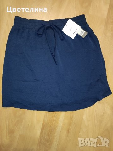 Дамска къса пола в тъмно син цвят M размер Vila clothes цена 25 лв. + подарък обеци, снимка 2 - Поли - 42597523